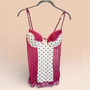 NEW• Just Sexy Lingerie Polkadot Pin-Up Mesh Back Ruffled Nightie• M-L